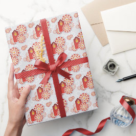 Papel De Regalo Naranja Rojo Flor Amarilla Noche Arábiga Quinceañe