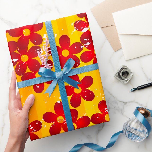 Papel De Regalo Naranja Rojo Retro Floral (Subido por el creador)