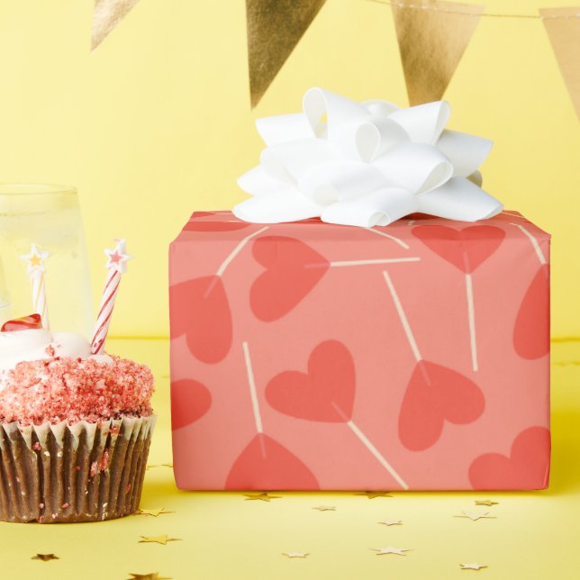 Papel De Regalo Naranja Rojo Rosado Con Forma De Corazón (Fiesta de cumpleaños )