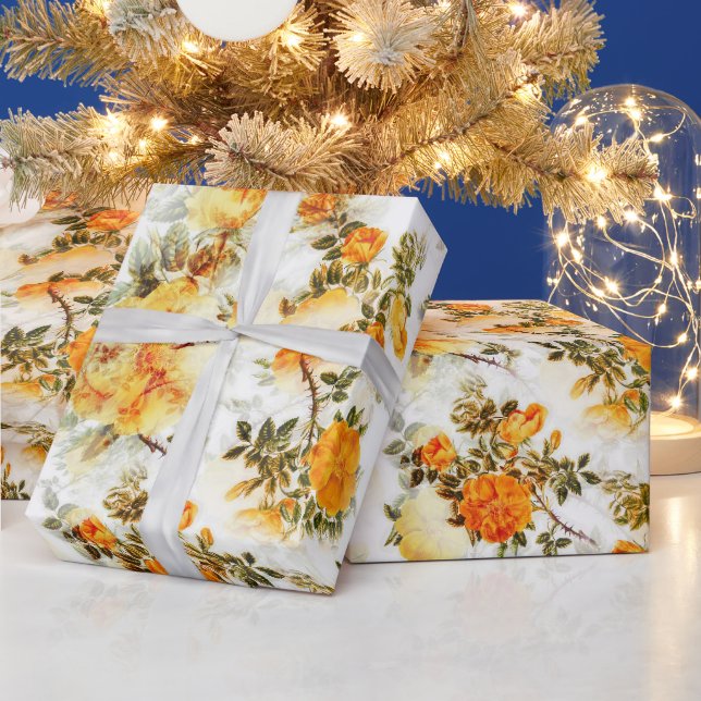 Papel De Regalo Naranja Romántico y Polvoriento Flores Elegante Mo (Vacaciones)