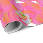 Papel De Regalo Naranja rosa acuarela Orquídea<br><div class="desc">Pintura floral de acuarela tropical romántica. Obra de arte original,  orquídeas rosas y naranjas.</div>