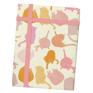 Papel De Regalo Naranja rosa del patrón de gato moderno