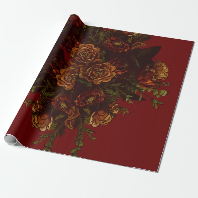Papel De Regalo Naranja Rústico Caída Roja Elegante Boda Gótico (Desenrollado)