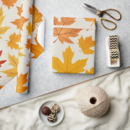 Papel De Regalo Naranja Rústico Patrón de hojas de arce amarillo o