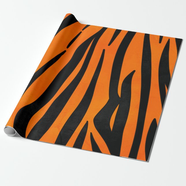 Papel De Regalo Naranja salvaje tigre negro tira de tinta animal (Desenrollado)