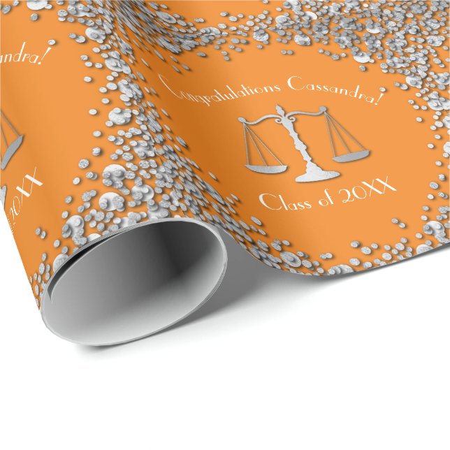 Papel De Regalo Naranja Silver del partido de graduación de la Fac (Esquina del rollo)