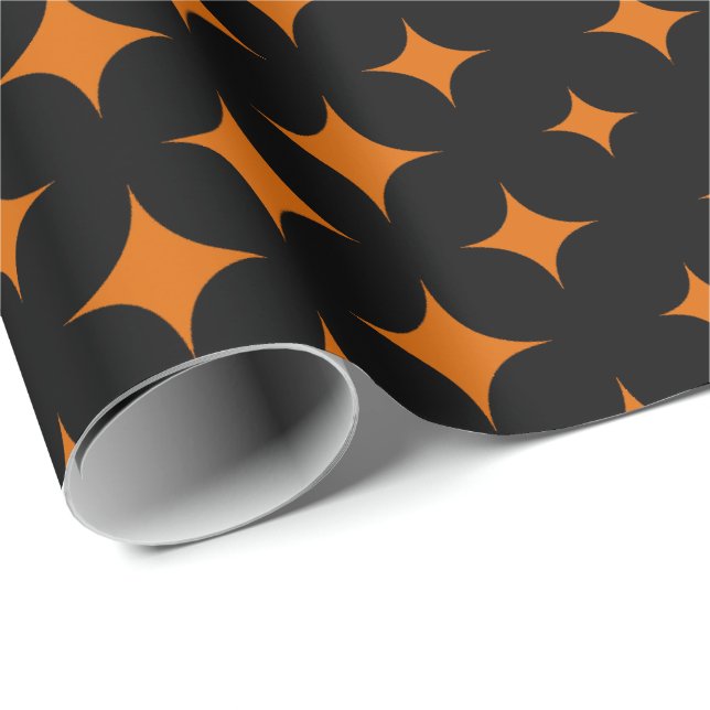 Papel De Regalo Naranja sobre el patrón de Halloween negro (Esquina del rollo)