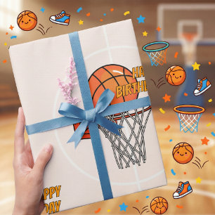 Papel De Regalo Naranja Sporty Basketball Hoop Happy Birday