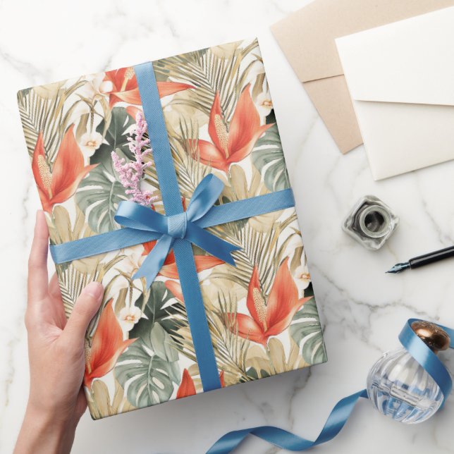 Papel De Regalo Naranja Tropical Anthurium Floral Bridal Shower (Regalar)