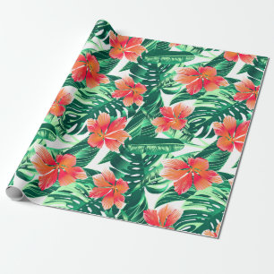 Papel De Regalo naranja tropical hibisco