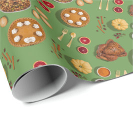 Papel De Regalo Naranja Verde de la Calabaza de Acción de Gracias