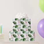 Papel De Regalo Naranja verde de la novia Hojas tropicales de pája<br><div class="desc">Hermoso envoltorio de regalo de hojas tropicales de color agua verde y loros rosas. Adecuado para envolver de regalo de boda o ducha.</div>