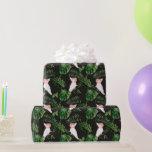Papel De Regalo Naranja verde de la novia Hojas tropicales de pája<br><div class="desc">Hermoso envoltorio de regalo de hojas tropicales de color agua verde y loros rosas sobre un fondo negro. Adecuado para envolver de regalo de boda o ducha.</div>