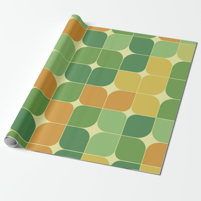 Papel De Regalo Naranja verde geométrico abstracto de mediados de  (Desenrollado)