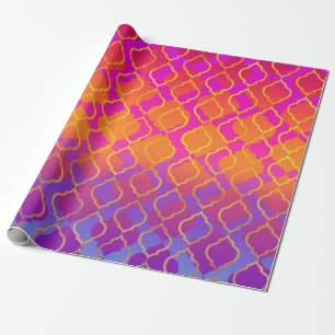 Papel De Regalo Naranja Violeta Fucsia Cuatrefolla Brillante Vibra