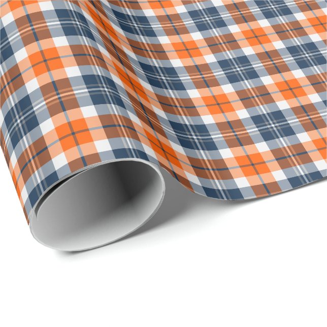Papel De Regalo Naranja y Blue Sporty Plaid (Esquina del rollo)
