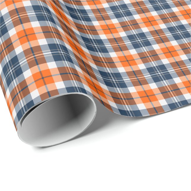 Papel De Regalo Naranja y Blue Sporty Plaid (Esquina del rollo)
