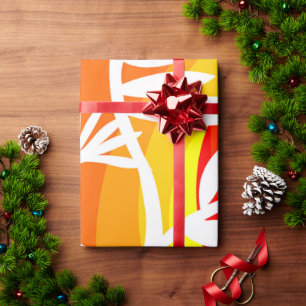 Papel De Regalo Naranja y botánico blanco