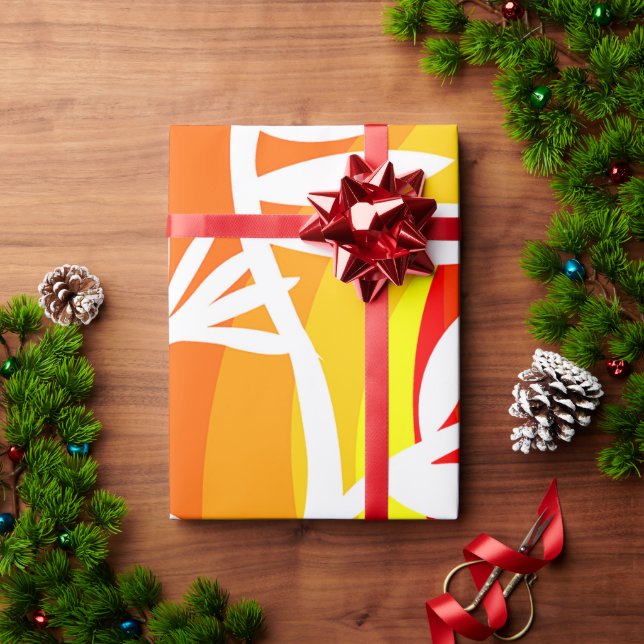 Papel De Regalo Naranja y botánico blanco (Regalo de vacaciones)