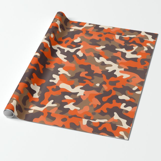 Papel De Regalo Naranja y Brown Camo (Desenrollado)
