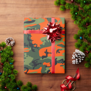 Papel De Regalo Naranja y Camuflaje Verde, Ejército