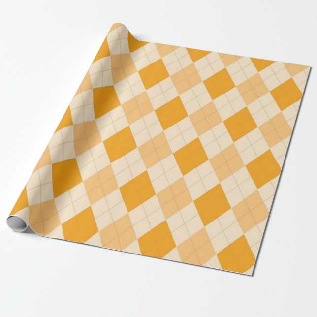 Papel De Regalo Naranja Yellow Tan Argyle Plaid Design (Desenrollado)