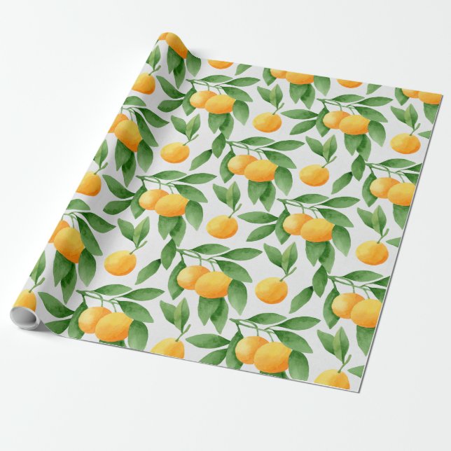 Papel De Regalo Naranjas acuarelas o patrones de mandarinas (Desenrollado)