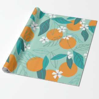 Papel De Regalo Naranjas florecientes en hojas. ilustracion