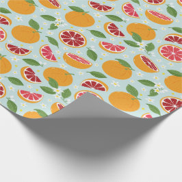 Papel De Regalo Naranjas Patrón cítrico azul claro