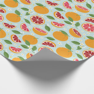Papel De Regalo Naranjas Patrón cítrico azul claro