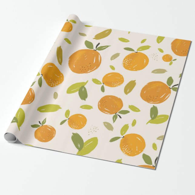 Papel De Regalo Naranjas pintados a mano fruta diseño de patrones  (Desenrollado)
