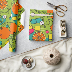Papel De Regalo Naranjas Retro de Medicina y Farmacia