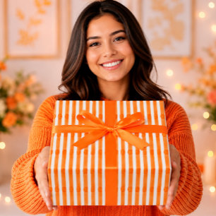 Papel De Regalo Naranjas Vibrantes de Zanahoria Rayas de Acuarela