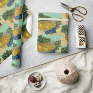 Papel De Regalo Naranjas y Lemons con guantes azules de Van Gogh