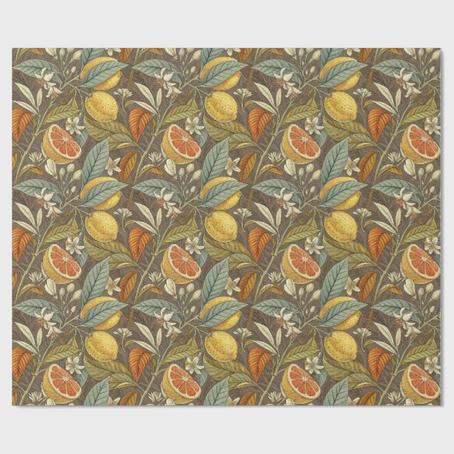 Papel De Regalo Naranjas y limones bontáricos (Superficie plana)