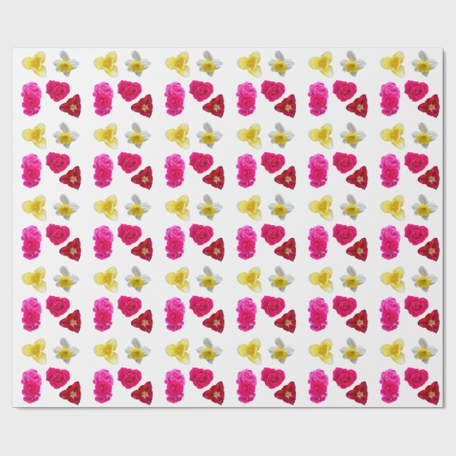 Papel De Regalo Narciso, Tulipanes y Rosas (Superficie plana)