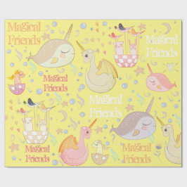 Papel De Regalo Narval y amigos dragones personalizados de color a
