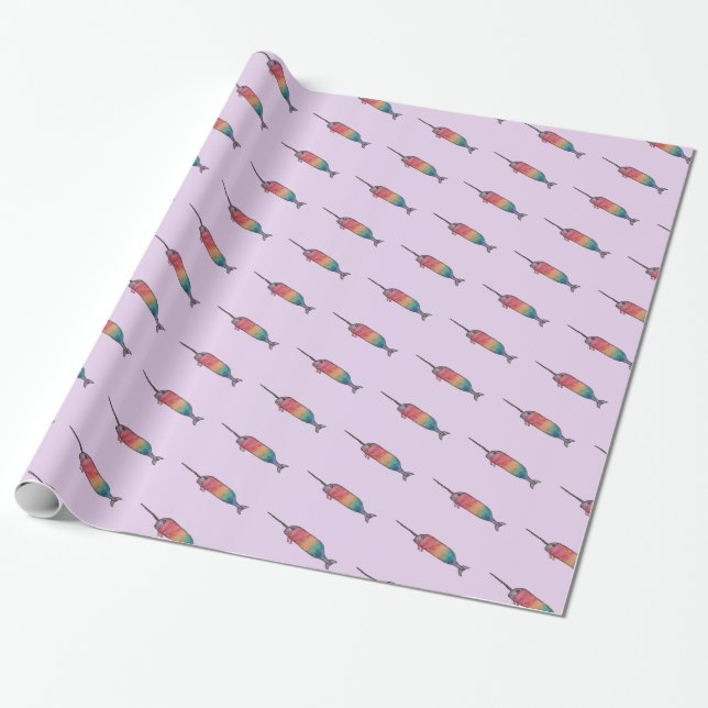 Papel De Regalo Narwhal arcoiris (Desenrollado)