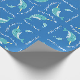 Papel De Regalo Narwhal Baby Shower Blue Boy Whale