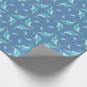 Papel De Regalo Narwhal Baby Shower Blue Boy Whale