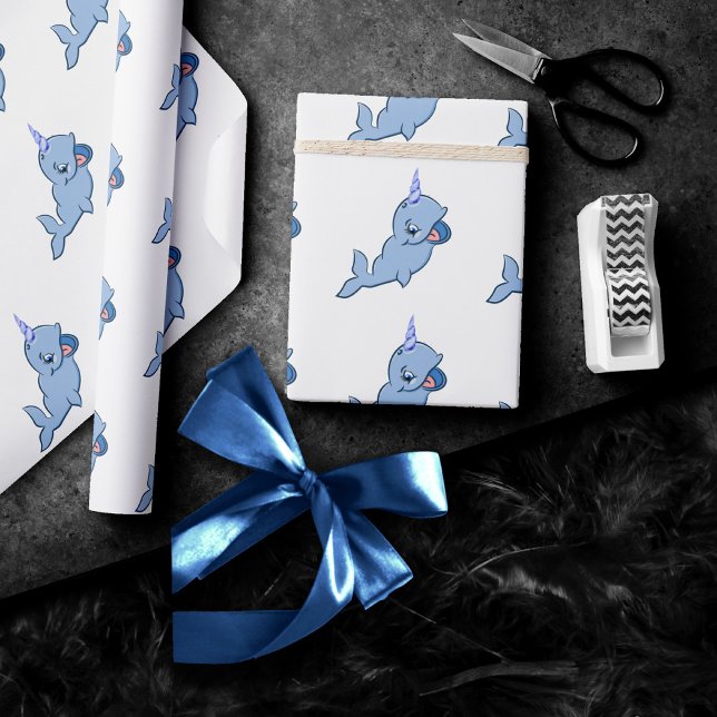 Papel De Regalo Narwhal Blue | Bebé Adorable Kawaii Ocean Shower (Subido por el creador)