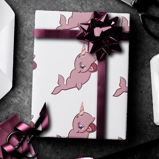 Papel De Regalo Narwhal Pink | Girly Kawaii Chibi Fiesta Personali (Subido por el creador)