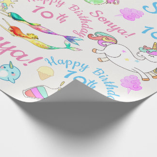 Papel De Regalo Narwhal, sirena, nombre personalizado de unicornio