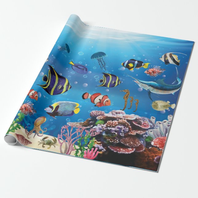 Papel De Regalo Natación de peces tropicales (Desenrollado)