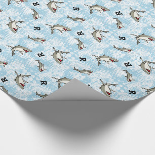 Papel De Regalo Natación de tiburones, adición de monograma