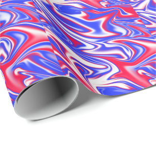 Papel De Regalo Natación patriótica: Mármol rojo blanco y azul,