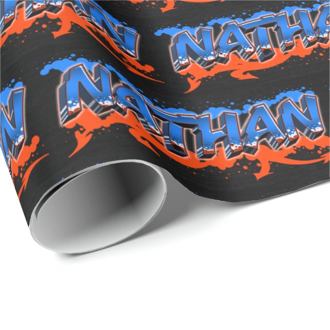 Papel De Regalo Nathan Vorname Name Graffiti blue orange (Esquina del rollo)