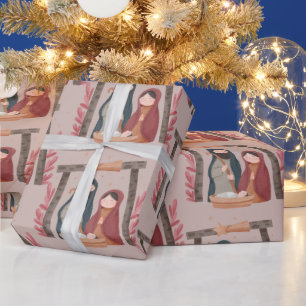 Papel De Regalo Natividad acuarela Navidades cristianos Jesús