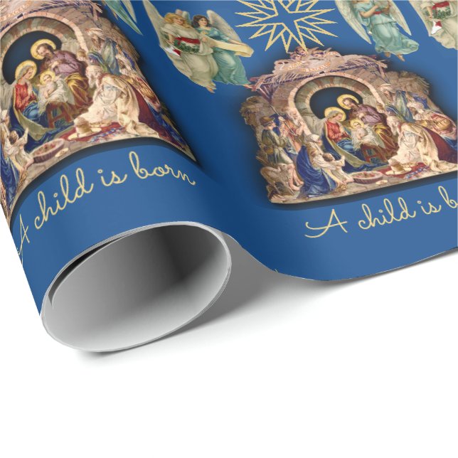 Papel De Regalo Natividad con ángeles Navidades Bebé Jesús Calidad (Esquina del rollo)