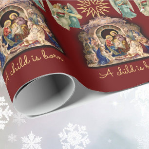 Papel De Regalo Natividad con ángeles Navidades Bebé Jesús Calidad
